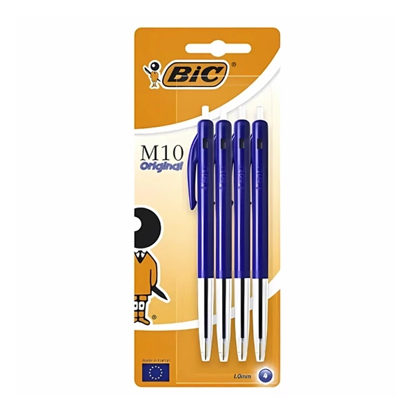 Stylo bille BIC M10 Medium bleu blister 4 pièces - 