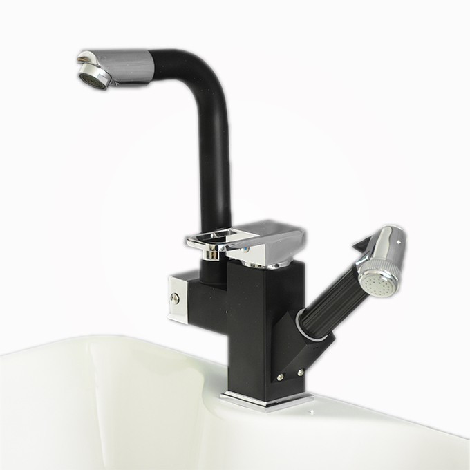 Robinet à poignée unique pour salle de bains ou évier de cuisine avec pistolet de pulvérisation. - Noir