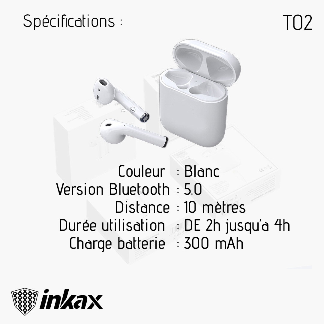 Écouteurs Sans Fil INKAX T02 Avec Afficheur - Blanc