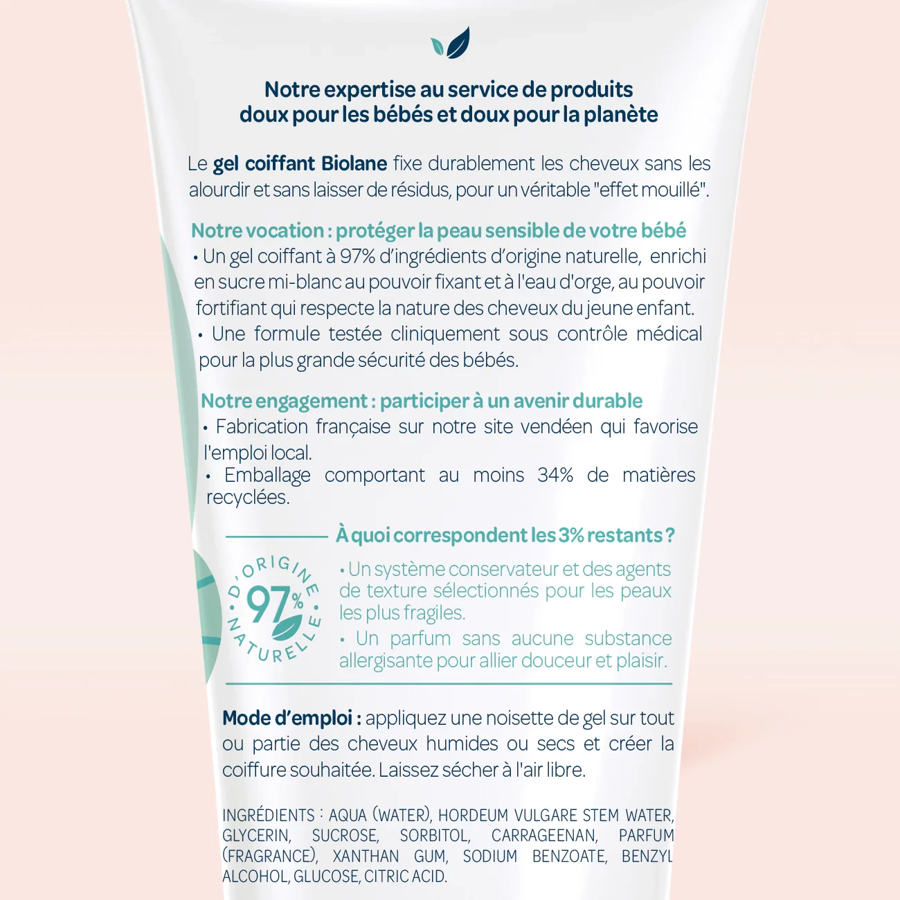 Gel Coiffant Bébé Biolane 100ml | Fixation & Effet Mouillé - 